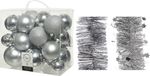 Kaemingk B.V. Décoration de Noël boules de Noël en plastique 6-8-10 cm avec guirlandes en aluminium argent de 28x pièces