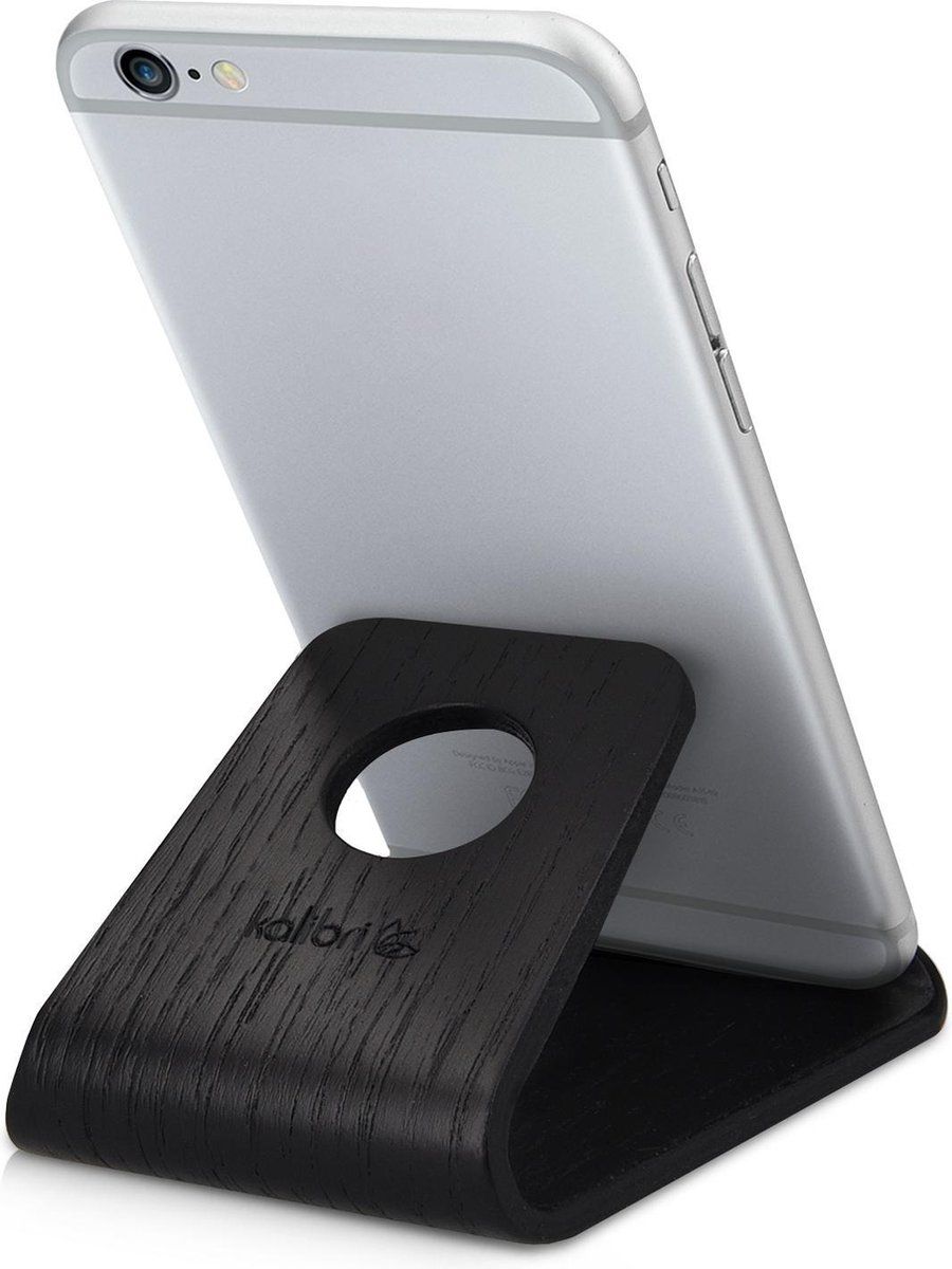 kalibri Standaard voor mobiele telefoons - Universeel - Eikenhout - Zwart