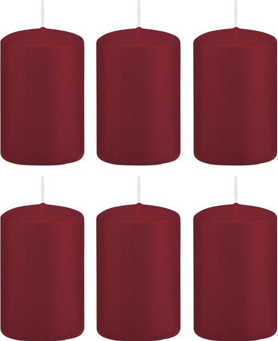 Trend Candles Cilinderkaars - 6x Bordeaux Rood - 5 x 8 cm - 18 uur