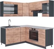 Vicco Hoekkeuken Fame-Line, doré chêne/anthracite, 190 x 160 cm, WB marbre