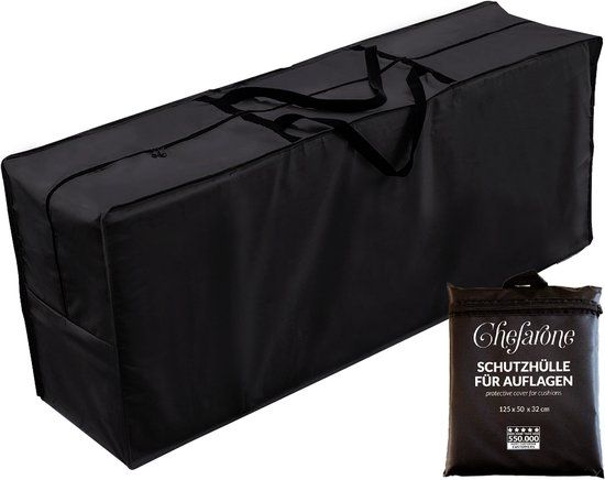 Chefarone Beschermhoes voor kussens (125 x 50 x 32 cm), waterafstotende opbergtas voor tuinkussens met draaggreep, 250D polyester, inclusief opbergtas