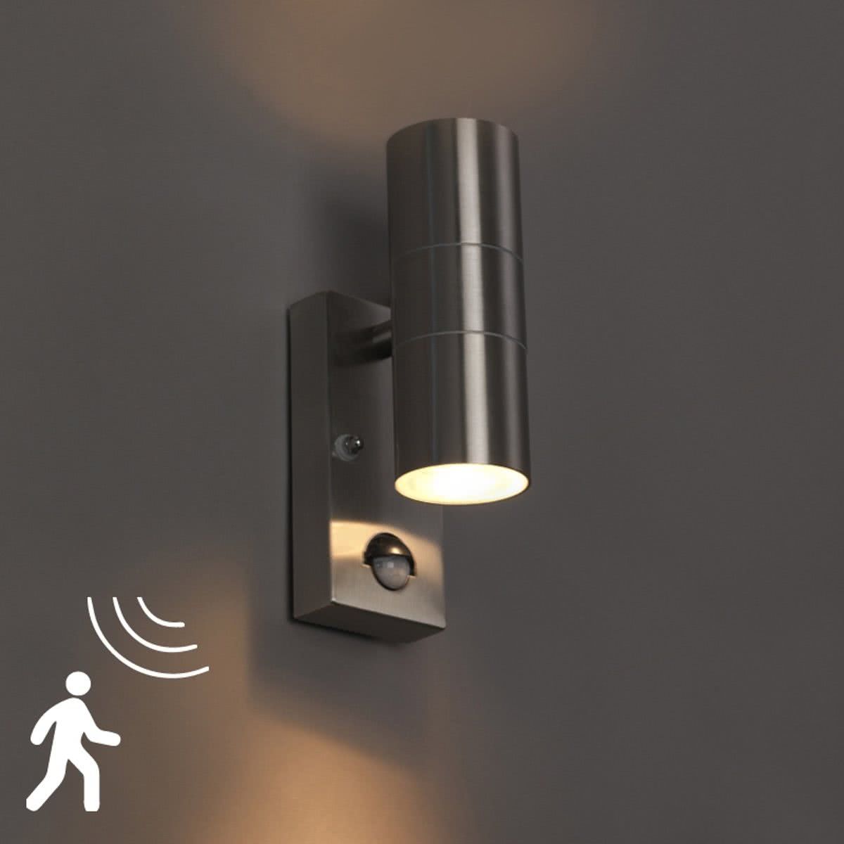 QAZQA WL Casa 4 - Buitenlamp met sensor - 2 lichts - Staal