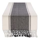 DII Dobbygeweven tafelloper met strepen, 33 x 183 cm (33 x 197 cm, inclusief franjes), zwart