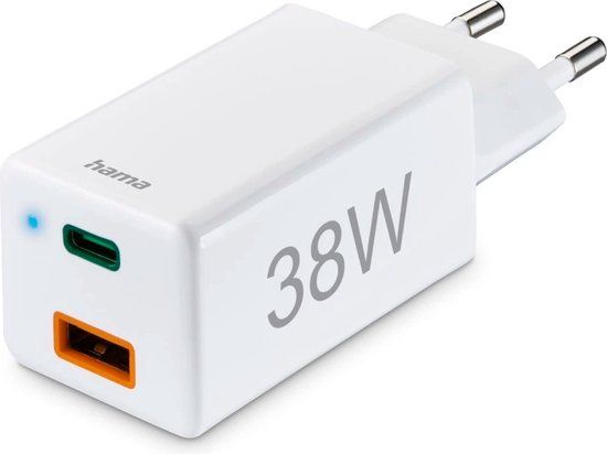 Hama 38W USB-C PD & USB-A QC Mini Charger - White