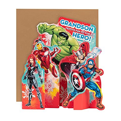 Hallmark Kerstkaart voor kleinzoon van - Pop-out 3D Marvel Avengers Design