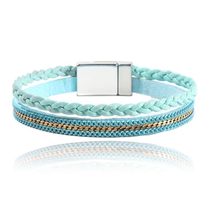 Deja Jewels Blauwe dames armband gevlochten leer met magneetsluiting