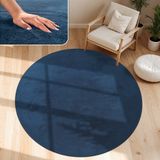Paco Home Vloerkleed Woonkamer Rond 80 cm Marineblauw Kortpolig Wasbaar Polyester