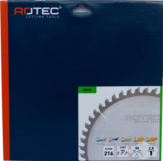 Rotec HM zaagblad voor handmachine ø216x30 Z24 WZ neg