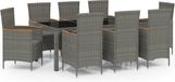 vidaXL 9-delige Tuinset met kussens, polyrotan, grijs