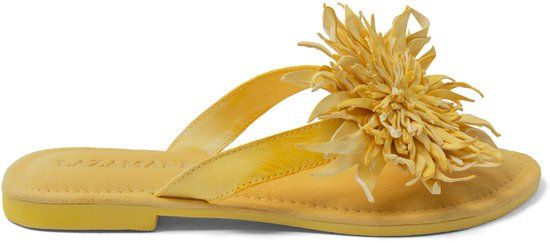 Lazamani Cynthia Dames Teenslippers Leer Geel Maat 40