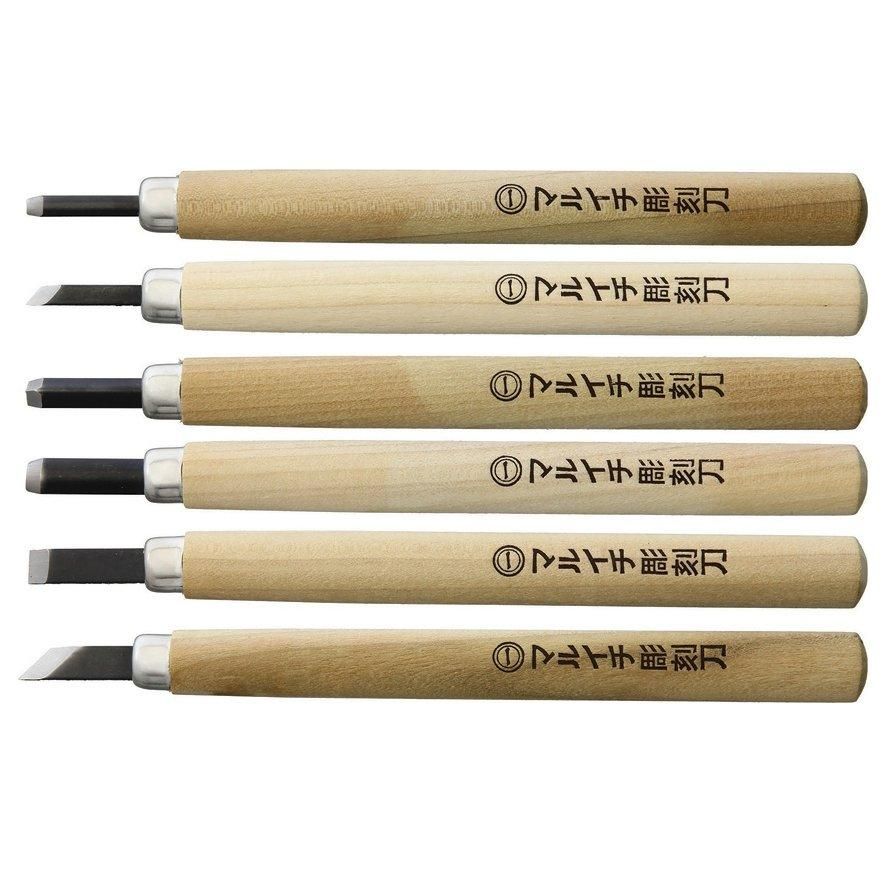 Yoshiharu KL-6 Maruichi Japanese Wood Carving Knives - Set of 6 in Plastic Case