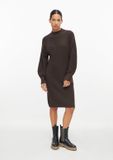 s.Oliver Robe Manches longues Brun foncé Coton Uni Col Rond Mi-mollet Femme 44