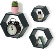IvoQ Hexagon Wandplanken – Zwart – Set van 3 – Zwevende Wandplanken – Grenenhout – Modern Scandinavisch Design