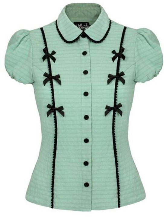 Hell Bunny Casey Dames Blouse - groen/zwart - XL
