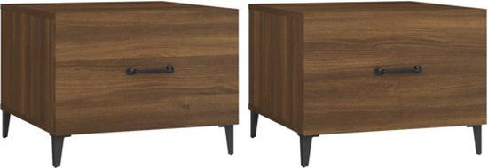 vidaXL Salontafels 2 st met metalen poten 50x50x40 cm bruin eikenkleur