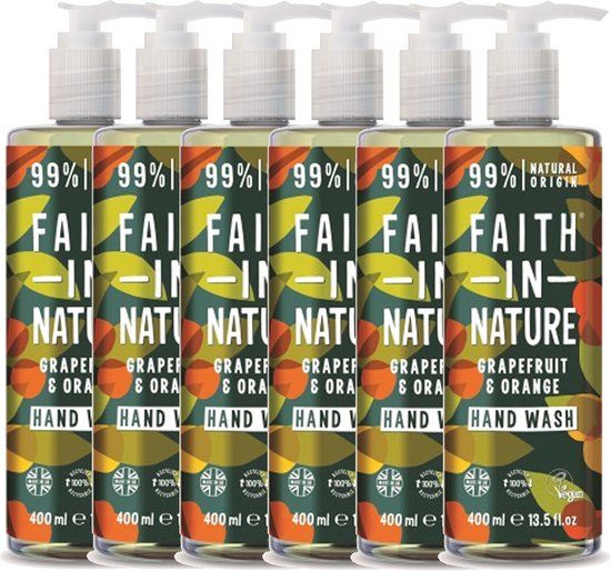 FAITH IN NATURE Hand Wash Grapefruit & Orange 6 x 400ml - Antibacterial - Natural Ingredients