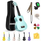 Donner DMU-01 Ukelele voor beginners en volwassenen, ukelele met gratis online riem voor onderwijs riem tuner snaren, 21 inch mat ukalee bundel kit Macaron Series mintgroen
