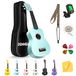 Donner DMU-01 Ukelele voor beginners en volwassenen, ukelele met gratis online riem voor onderwijs riem tuner snaren, 21 inch mat ukalee bundel kit Macaron Series mintgroen