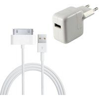 Phonillico® USB-kabel + witte netoplader voor Apple iPad 1/2/3 - 1 meter
