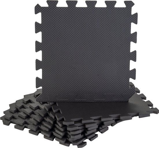 Pure2Improve Puzzelmat - Fitnessmat - Gymvloer - 0.9cm - Zwart - 8 Stuks