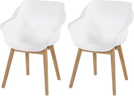 Hartman Sophie Armchair Garden Chair with Armrest - White - Set of 2 - Teak Frame