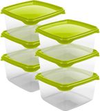 Hega Hogar Vershoudbakjes - set van 6 stuks - 1.3 liter - transparant/groen