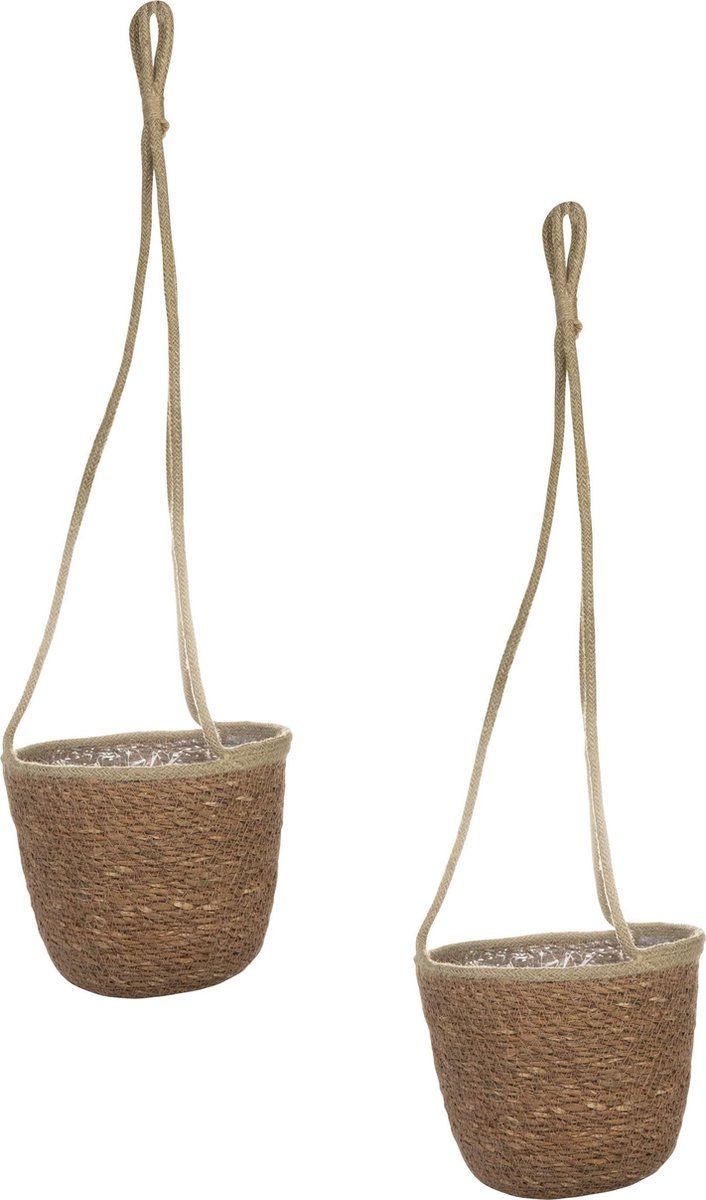Steege Set of 2 Hanging Plant Pots/Flower Pots Jute/Seagrass Dia 19 cm Camel Brown