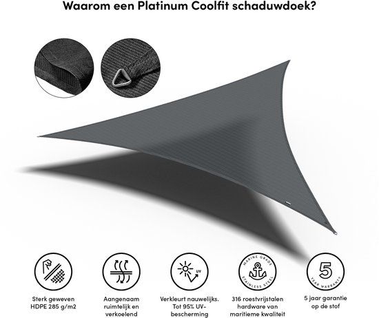 Platinum Sun & Shade Coolfit schaduwdoek driehoek - 360x360x360cm - Antraciet