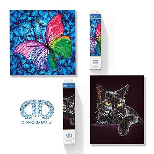 Pracht Creatives Hobby Diamond Dotz 69501 - Diamond Painting plaatjes voor kinderen & volwassenen, doe-het-zelf set met de motieven "Midnight Cat" en "Flutter by pink", evenals bijpassende accessoires