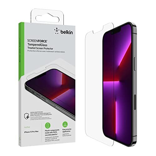 Belkin iPhone 13 Pro Max 2er-Pack Displayschutz TemperedGlass, einfache, blasenfreie Anbringung mit den enthaltenen Aufklebern, OVA091zz, transparent