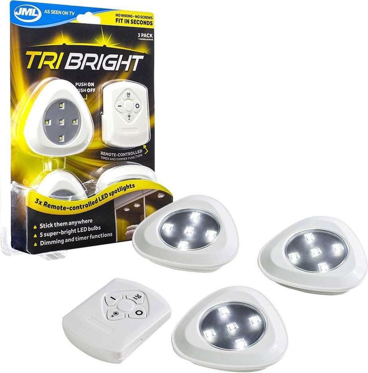 tri bright Trig-Bright - Draadloze Witte LED lampen set incl. afstandsbediening (4-delig) Bekend van TV