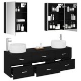 vidaXL - Badkamermeubel - Set - 5 - st - Zwart - eiken - Bewerkt - hout - en - glas