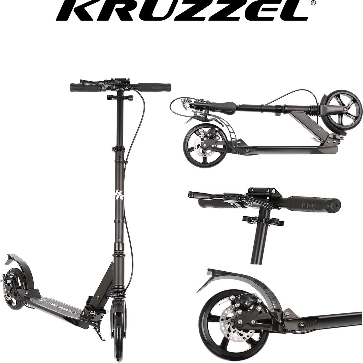 Kruzzel Hyperion Step - Opvouwbaar - Vering - Schijf rem - 100kg - Autoped - Grote wielen - Wit - Speelgoed - Multifunctionele step - Professionele step