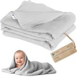 Medi Partners Mousseline Babydeken 75x100cm Mousseline Deken voor Pasgeborenen - Dunne Zachte Knuffeldeken Zomerdeken Voor Peuters Speelmat Wieg Kinderwagen (Grijs)