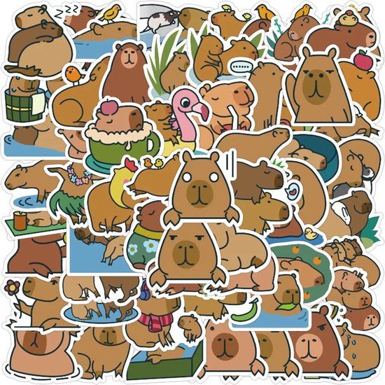 Capybara Stickers - 50 Pack - Vinyl Stickers for Kids & Adults