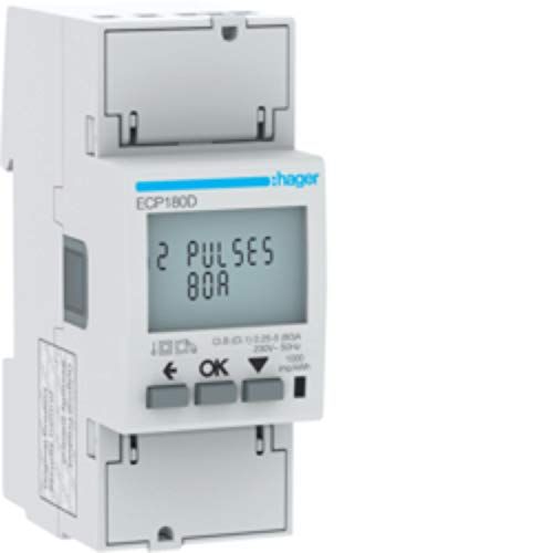 HAGER Energiemeter 1-fase ECP180D direct 80A, 2M, S0 elektriciteitsmeter 3250612231386