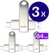 Buddi 3-Pack USB-C Stick 64GB | USB C & USB A | Dual Memory Stick | USB 3.1 | Plug & Play | Universal | Grey