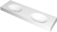 Wastafel INK Smooth Wastafel Polystone Dubbel met 2 Kraangaten - 1600x450x90 mm - Mat Wit