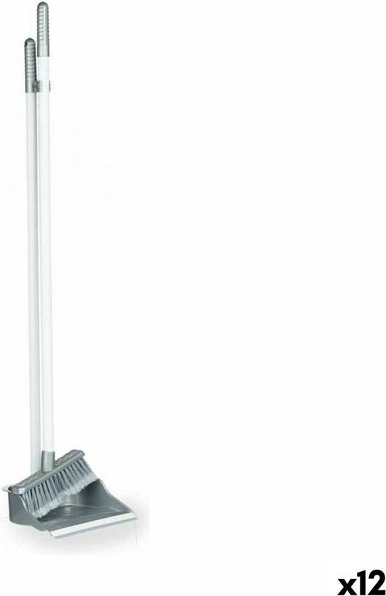 Sweeping Brush and Dustpan Cleaning Set Silver Plastic (12 Units)