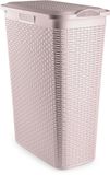 Plasticforte Smalle Wasmand met deksel Rotan - roze - gevlochten kunststof - 48 liter - 27x46x60 cm
