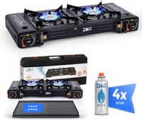ZMC Campinggasfornuis 2-pits 2,5 kW incl. adapter voor LPG-aansluiting + opbergkoffer