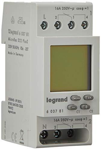 LEGRAND Digitale wekelijkse timer MicroRex D22, 2 kanalen, 2-modulair voor DIN-rail met 230V en 4000W, 603781, 9x3x2 cm