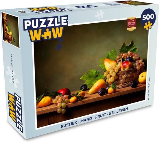 MuchoWow Puzzel Rustiek - Mand - Fruit - Stilleven - Legpuzzel - Puzzel 500 stukjes - Sinterklaas cadeautjes - Sinterklaas voor grote kinderen