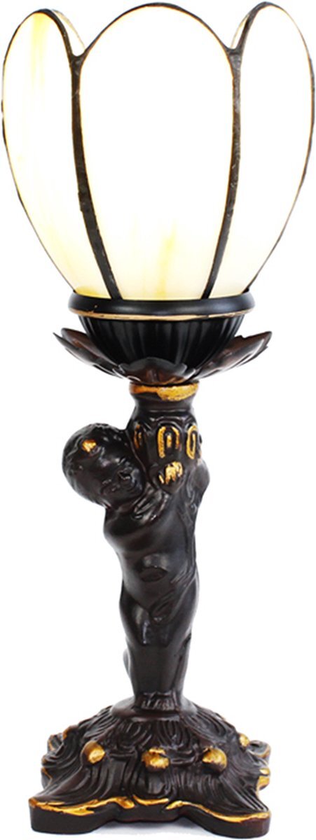 Lumilamp Tiffany Tafellamp 12x12x28 cm Beige Glas Kunststof Tiffany Bureaulamp