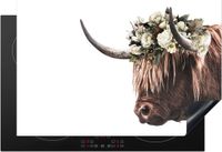 Merkloos KitchenYeah® Inductie beschermer 76x51.5 cm - Schotse Hooglander - Bloemen - Wit