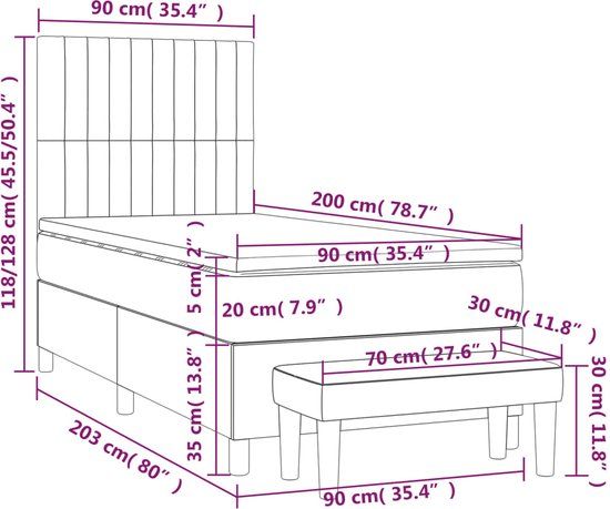 vidaXL Boxspring met matras stof crèmekleurig 90x200 cm
