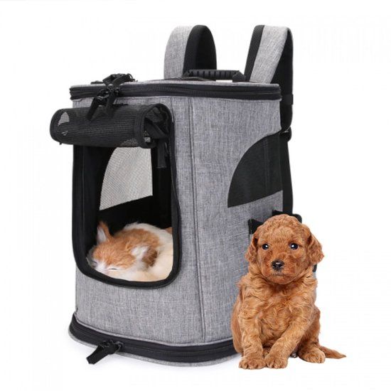 Mobiclinic Thor - Draagtas - Draagtas voor huisdieren - Tot 7,5 kg - 40 x 30 x 25 cm - Inklapbaar - Dubbele zijvak - Ventilatienetten - Hondenrugzak - Uitklapbare Rugzak Hond & Kat - Transparante Katten Reismand
