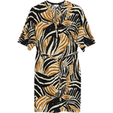 s.Oliver Jurk met zebraprint, lange mouw, klassieke kraag, knoopsluiting, met ceintuur, kuithoogte, zandsteen