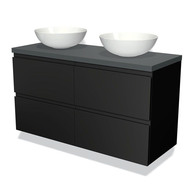 Maxaro Badkamermeubel voor Waskom 120cm Modulo Plato Mat Zwart 4 Lades Greeploos Donkergrijs Blad