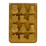 Crealys 535676 gouden siliconen kerstvorm, 20 x 14 cm, siliconen, anti-aanbaklaag, 12 figuren
